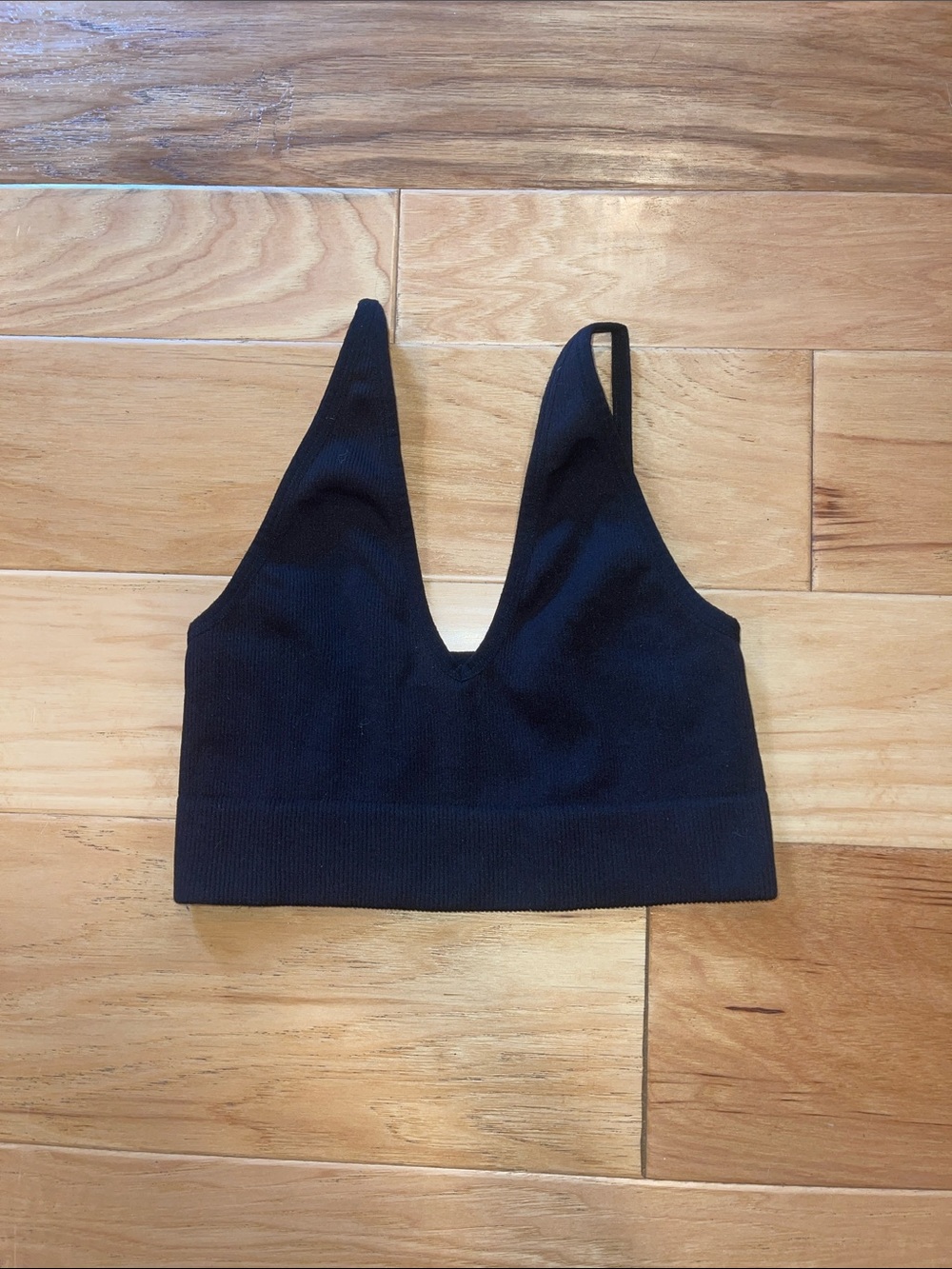 Garage Black V-Neck Ribbed Crop Bralette